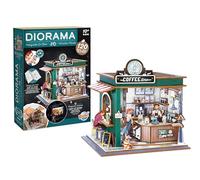 Diorama Café - Modellino caffè in miniatura in legno con LED - Diorama DIY 120 pezzi - Kit costruzione decorazione camera - da 10 anni - 14,5 x 16 x 15,8 cm - BUKI France 68072