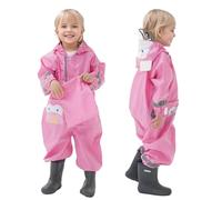 Dioshark Impermeabile Bambina Rosa Tuta da Pioggia Impermeabile Outdoor Lungo Antipioggia Portatile Giacche Pantaloni Mantella con Cappuccio e Reflex Viaggio Poncho Running per Bambini 1-2 Anni, S