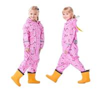 Dioshark Impermeabile Bambina Tuta da Pioggia Rosa Antipioggia Leggero Traspirante Giacche Pantaloni Mantella con Cappuccio e Reflex Outdoor Lungo Viaggio per Ragazza Bambini 2-4 Anni, Unicorni