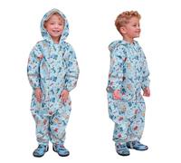 Dioshark Impermeabile Ragazzi Blu Giacche Pantaloni Impermeabile Antipioggia Portatile Mantella con Cappuccio e Reflex Outdoor Tuta da Pioggia Lungo Viaggio Poncho per Bambino 4-6 Anni, Dinosauro