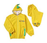 Dioshark Ragazzi Impermeabile Bambino Giallo Cappotto & Pantaloni Impermeabili con Cappuccio Leggero Riutilizzabile con Riflettente Tuta Antipioggia Pioggia Giacca per Bambini 3-4 anni, Dinosauro