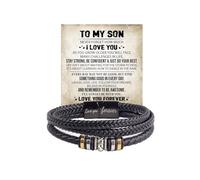 DIOWUS Braccialetto con scritta in lingua inglese "To My Son/Grandson From Mom Grandmother", con nodo infinito, in pelle intrecciata nera per sempre, braccialetto motivazionale con incisione "Love You