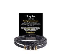 DIOWUS Braccialetto con scritta in lingua inglese "To My Son/Grandson From Mom Grandmother", con nodo infinito, in pelle intrecciata nera per sempre, braccialetto motivazionale con incisione "Love You