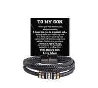 DIOWUS Braccialetto con scritta in lingua inglese "To My Son/Grandson From Mom Grandmother", con nodo infinito, in pelle intrecciata nera per sempre, braccialetto motivazionale con incisione "Love You