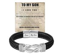 DIOWUS Braccialetto con scritta in lingua inglese "To My Son/Grandson From Mom Grandmother", con nodo infinito, in pelle intrecciata nera per sempre, braccialetto motivazionale con incisione "Love You