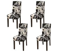 Dioxide Coprisedie con Schienale 4 Pezzi Elastico, Copri Sedia da Cucina Tessuto Confortevole,Universali Coprisedia Elasticizzati, Moderno Fodera Sedia per Soggiorno,Cucina,Casa (Stampa-Reale)