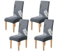 Dioxide Coprisedie con Schienale 4 Pezzi Elastico,Copri Sedia da Cucina Tessuto Confortevole,Universali Coprisedia Elasticizzati, Moderno Fodera Sedia per Soggiorno,Cucina,Casa (Stampa-Foglia Piumata)