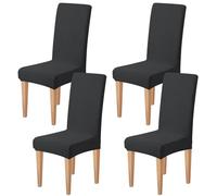 Dioxide Coprisedie con Schienale 4 Pezzi, Sedia Bi-Elastico per Una Misura Universale, Molto Facile da Pulire e Resistente, Coprisedile, Office, Arredamento Ristorante (Sezione Spessa-Nero,4)