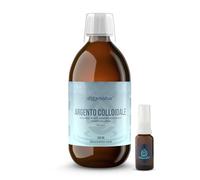 Dioxnatur® Argento Colloidale 20 ppm 500 ml, 100% naturale, flacone in vetro ambrato a concentrazione eccellente, incluso spray