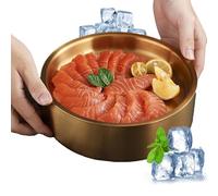 Dip chiller ciotola - vassoio ghiacciato in acciaio inossidabile | Vassoi di porzione fredda | Ciotola di insalata in acciaio inossidabile | Piatti da servizio all'aperto con coperchi | Ciotole di ghi