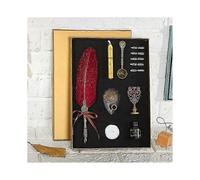 Dip Pen Sprinkle Gold Luxury Vintage Feather Quill Dip Calligraphy Pen Writing Ink 5 Nibs Set Stationery Gift Box