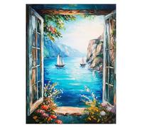 Dipingere con i Numeri Adulti Acqua Dipingere con i Numeri Bambini Vista mare Quadri Moderni Soggiorno, Hobby Creativi Adulti Paint by Numbers 70x50cm Canvas Painting per Decorazioni Parete LSJ-0851
