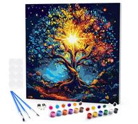Dipingere con i Numeri Adulti, Albero della vita colorato, Kit di Pittura acrilica Fai-da-Te per Adulti Principianti Facile su Tela, Paesaggi cosmici, Decora la casa Regalo 30x30cm Incorniciato