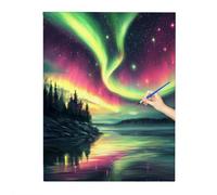 Dipingere con i Numeri Adulti Aurora, Hobby Creativi Adulti Paint by Numbers Starry Night, Kit Fai Da Te Quadri da Dipingere Numerati con Pennelli Pigmento Acrilici Tela 60x80cm, Regalo Donna V-17