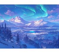 Dipingere con i Numeri Adulti, Aurora Snow Mountain Paint by Numbers Quadri da Dipingere Numerat, Principianti Pittura a Olio Kit Acrilica, Pittura Adulti Decora Casa 40x50cm (Senza Cornice) WJY7-388