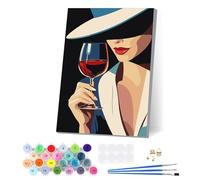 Dipingere con i Numeri Adulti Bambini Donna con Bicchiere di Vino in Mano, Paint by Numbers Kits, Tela Senza Rughe con Pittura con i Numeri, Tra Cui Cornice in Legno, Decorazione Domestica 20x30cm