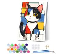 Dipingere con i Numeri Adulti Bambini Gatto di Fantasia, Cartoon Paint by Numbers Kits, Animale Tela Senza Rughe con Pittura con i Numeri, Tra Cui Cornice in Legno, Decorazione Domestica 20x30cm
