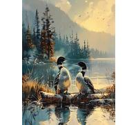 Dipingere Con I Numeri Adulti Canard Paint by Numbers Rivière Pittura Con I Numeri, Fai Da Te Kit Pittura Adulti Couleur Tela Paintings Kits per Decora la Casa Regalo, Senza Cornice 30x40cm 1-QJ24