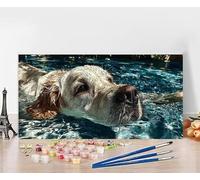 Dipingere Con I Numeri Adulti Cane Dipingere Con I Numeri Fiume Pittura Con I Numeri, Fai Da Te Kit Pittura Adulti Couleur Paintings Kits con Accessori per Decora la Casa, Senza Cornice 40x80cm B-DG54