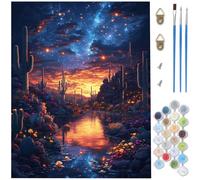 Dipingere con i Numeri Adulti cielo stellato,fiume Kit Dipingere con i Numeri,Fai-da-Te per Principianti Paint by Numbers con 3 Penne e Colori Acrilici per Decorazioni Autunnali Casa 60 x 80 cm D1-757