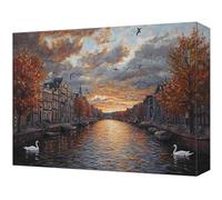 Dipingere con i Numeri Adulti, Città Architettura Quadri da Dipingere Numerati, Kit Pittura Acrilica DIY Bambini, Hobby Creativi Adulti, Dipinto a Mano Kit Pittura Olio 50x65cm (Senza Cornice) T-136