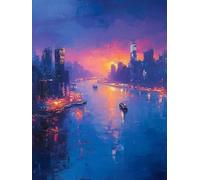 Dipingere con i Numeri Adulti Città Paint by Numbers Paesaggio Colorare con i Numeri Hobby Creativi Adulti con 3 Pennelli Colori Acrilici per Dipingere, Decorazioni Casa, Regalo 40x60CM -zjn2507CO