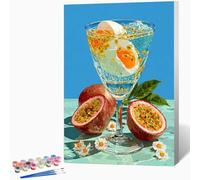 Dipingere con i Numeri Adulti Cocktail, Kit Quadri da Dipingere Numerati Frutto Della Passione Fai-da-Te con Pennelli Pittura Pigmento Acrilico, Passatempo per Adulti, Decorazioni 40x50 cm -WX251031A