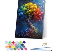 Dipingere con i Numeri Adulti con Telaio Albero, Dipingere con i Numeri Adulti Fiore, DIY Paint by Numbers con 3 Pennelli e Vernice Acrilica, per Decorazioni Casa, Regalo Donna 100x135cm Y-6767