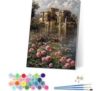 Dipingere con i Numeri Adulti con Telaio Fiume, Dipingere con i Numeri Adulti Fiore, DIY Paint by Numbers con 3 Pennelli e Vernice Acrilica, per Decorazioni Casa, Regalo Donna 100x130cm G-4991