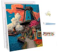 Dipingere con i Numeri Adulti con Telaio Mulino A Vento, Paint by Numbers Albero, Dipingere con i Numeri Kit Pittura Adulti con Pennelli Pittura, Decorazioni Casa, Regalo Donna 40x50cm N-7591