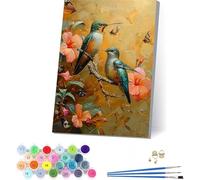 Dipingere con i Numeri Adulti con Telaio Uccelli, Dipingere con i Numeri Adulti Fiore, DIY Paint by Numbers con 3 Pennelli e Vernice Acrilica, per Decorazioni Casa, Regalo Donna 70x95cm I-2111