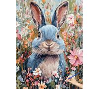 Dipingere con i Numeri Adulti Coniglio Paint by Numbers Passatempo per Adulti Quadri da Dipingere Numerati Fiore Fai Da Te Acrilici Colorare con i Numeri Kit per Regalo Donna Decor Parete 50x70cm L-44
