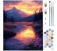 Dipingere con i Numeri Adulti,Dipingere con i Numeri Bambini Tramonto,DIY Hobby Creativi Quadri da Paint by Numbers fiume con 3 Pennelli per Decorazioni Casa Regalo (Senza Cornice) 60 x 80 cm D1-1002