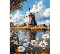 Dipingere con I Numeri Adulti ,Dipingere con I Numeri mulino a vento Paint by Numbers, con Pennelli E Colori Acrilici Hobby Creativi Adulti ,Per Decorazioni Per La Casa Creart Regalo,35x45cm A-198