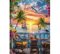 Dipingere con i Numeri Adulti, Dipingere con i Numeri Vista Sul Balcone Mare, Quadri da Dipingere Numerati Kit con Pennelli e Pigmento Acrilico, Dipingi con i Numeri 60x80 cm, Senza Cornice -YH768