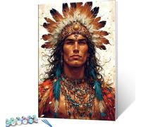 Dipingere con i Numeri Adulti, DIY Nativi americani Painting by Numbers Kits, Olio Dipinta a Mano Fai-da-Te su Tela Principianti Regalo Compleanno Decorazione della casa - 30x40 cm(Senza Telaio) E-931