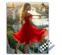 Dipingere con i Numeri Adulti Donna, Dipingere con i Numeri Rosso, Kit di Pittura Acrilica Hobby Creativi Adulti Fai da Te con Vernici e Pennelli per Decorazioni Casa 100x135cm Senza Cornice IZ-414