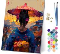 Dipingere con i Numeri Adulti Donne Giapponesi, Paint by Numbers Architettura, Dipingere con i Numeri Kits con 3 Pennelli e Pigmento Acrilico, DIY Hobby Creativi Adulti, Regalo Donna 40x50cm 7-2697