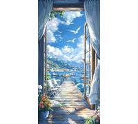 Dipingere con i Numeri Adulti finestre, Paint by Numbers Il paesaggio sul mare, Passatempo per Adulti, Number Artist Cheerful Painting, Regalo di Compleanno di Natale (90x180cm Senza Telaio) O-34