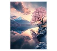 Dipingere con i Numeri Adulti Fiori di ciliegio Quadri da Dipingere Numerati Bambini Monte Fuji, Kit Pittura Adulti per Quadri Moderni Soggiorno, Painting by Numbers, Regalo Donna 70 x 95CM LSJ-0748