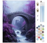 Dipingere con i Numeri Adulti fiume, ponte Kit Dipingere con i Numeri, Fai-da-Te per Principianti Paint by Numbers con 3 Penne e Colori Acrilici per Decorazioni Autunnali Casa Regalo 35 x 50 cm D1-727