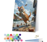 Dipingere con i Numeri Adulti Gatto, Paint by Numbers Spiaggia, DIY Quadri da Dipingere numerati con Vernici e Pennelli, Hobby Creativi Adulti, Number Artist, Decorazione Casa Regalo 100x130cm S-2826
