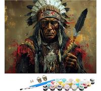 Dipingere con i Numeri Adulti Indiani Dipingere con i Numeri Uomo, DIY Paint by Numbers Hobby Creativi Adulti, Painting by Numbers Kits with Pennelli e Colori Acrilici, Decora Casa 50x65cm 0-2830