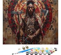 Dipingere con i Numeri Adulti Indiani Dipingere con i Numeri Uomo, DIY Paint by Numbers Hobby Creativi Adulti, Painting by Numbers Kits with Pennelli e Colori Acrilici, Decora Casa 40x50cm 4-9939