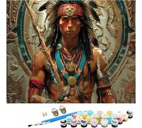 Dipingere con i Numeri Adulti Indiani Dipingere con i Numeri Uomo, DIY Paint by Numbers Hobby Creativi Adulti, Painting by Numbers Kits with Pennelli e Colori Acrilici, Decora Casa 40x50cm A-7496