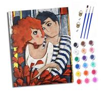 Dipingere con i numeri, adulti - iniziatore - Tela senza pieghe Ritratto di un uomo e di una donna che abbracciano pennelli e colori acrilici - Kit fai da te dipinto a mano - Kit adatto come regalo 40