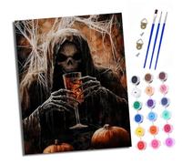 Dipingere con i numeri, adulti - iniziatore - Tela senza pieghe - Scheletro bere pennello e vernice acrilica - Kit per fai da te come regalo 40 x 50 cm con cornice