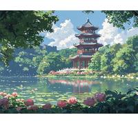 Dipingere Con i Numeri Adulti Lago Architettura Paint by Numbers Bambini, DIY Principianti Kit Tele per Pittura Olio Dipinte Mano, Colorare con i Numeri Adulti, Decorazioni Casa Regalo 50x70cm RZ8-299