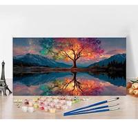 Dipingere Con I Numeri Adulti Lago Dipingere Con I Numeri Albero Della Vita Pittura Con I Numeri, Fai Da Te Kit Pittura Adulti Couleur Paintings Kits per Decora la Casa, Senza Cornice 40x80cm 6-G630