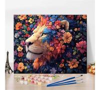 Dipingere con i Numeri Adulti Leone Paint by Numbers Crisantemo DIY Quadro da Dipingere con Numeri Set con Colori Acrilici e Pennelli 60X60cm, Senza Telaio, Dipinto Su Tela, Decorazioni Casa Y5-239